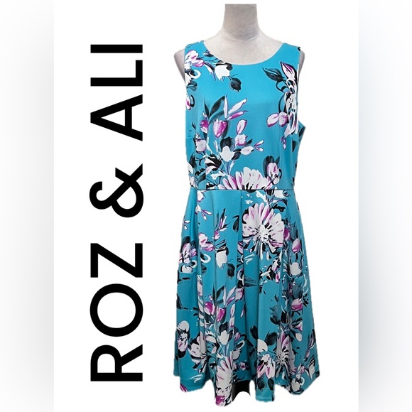 Roz & Ali Dresses & Skirts - B12 Roz & Ali Women’s Turquoise Floral Dress Size 14.